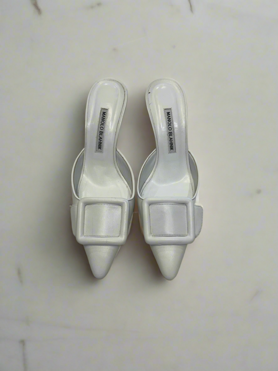 MANOLO BLAHNIK Maysale 50 Buckle Mules - Size 38