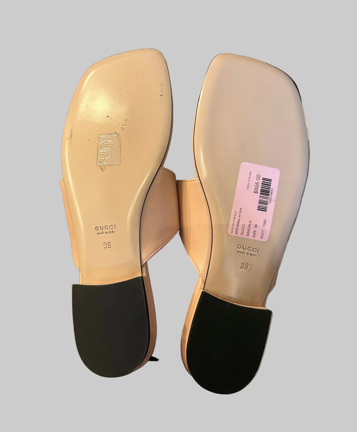 GUCCI Interlocking G Logo Leather Slides - Size 39