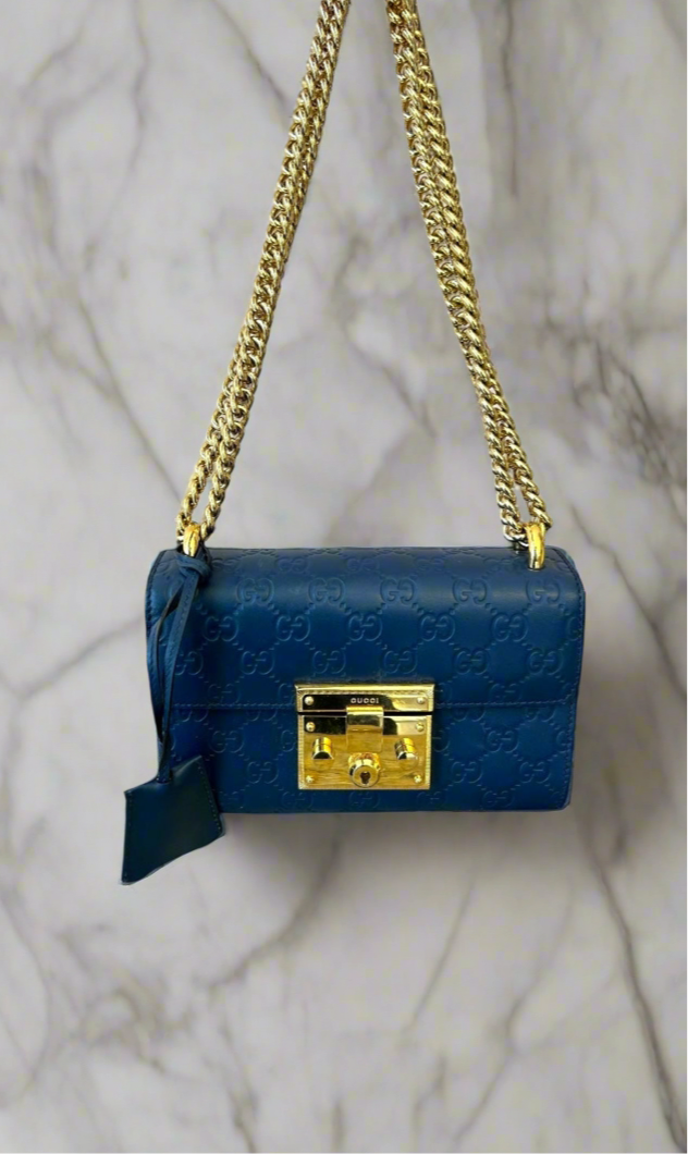 GUCCI Small Blue Padlock Shoulder Bag South Rock Resale