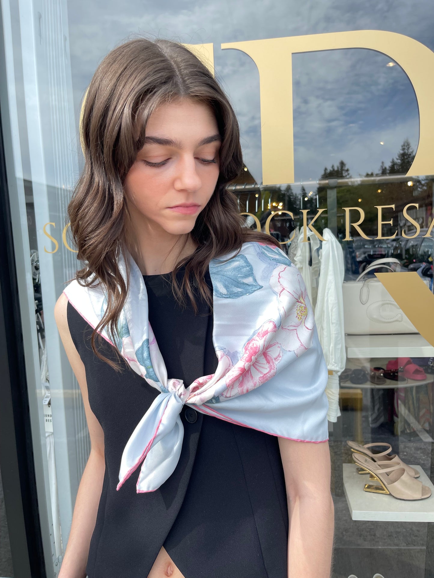 CHANEL Floral Silk Scarf