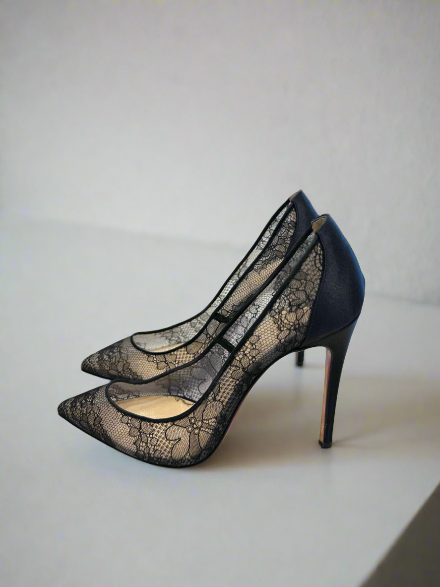 CHRISTIAN LOUBOUTIN Black Pigalace Lace & Satin Pumps - Size 37