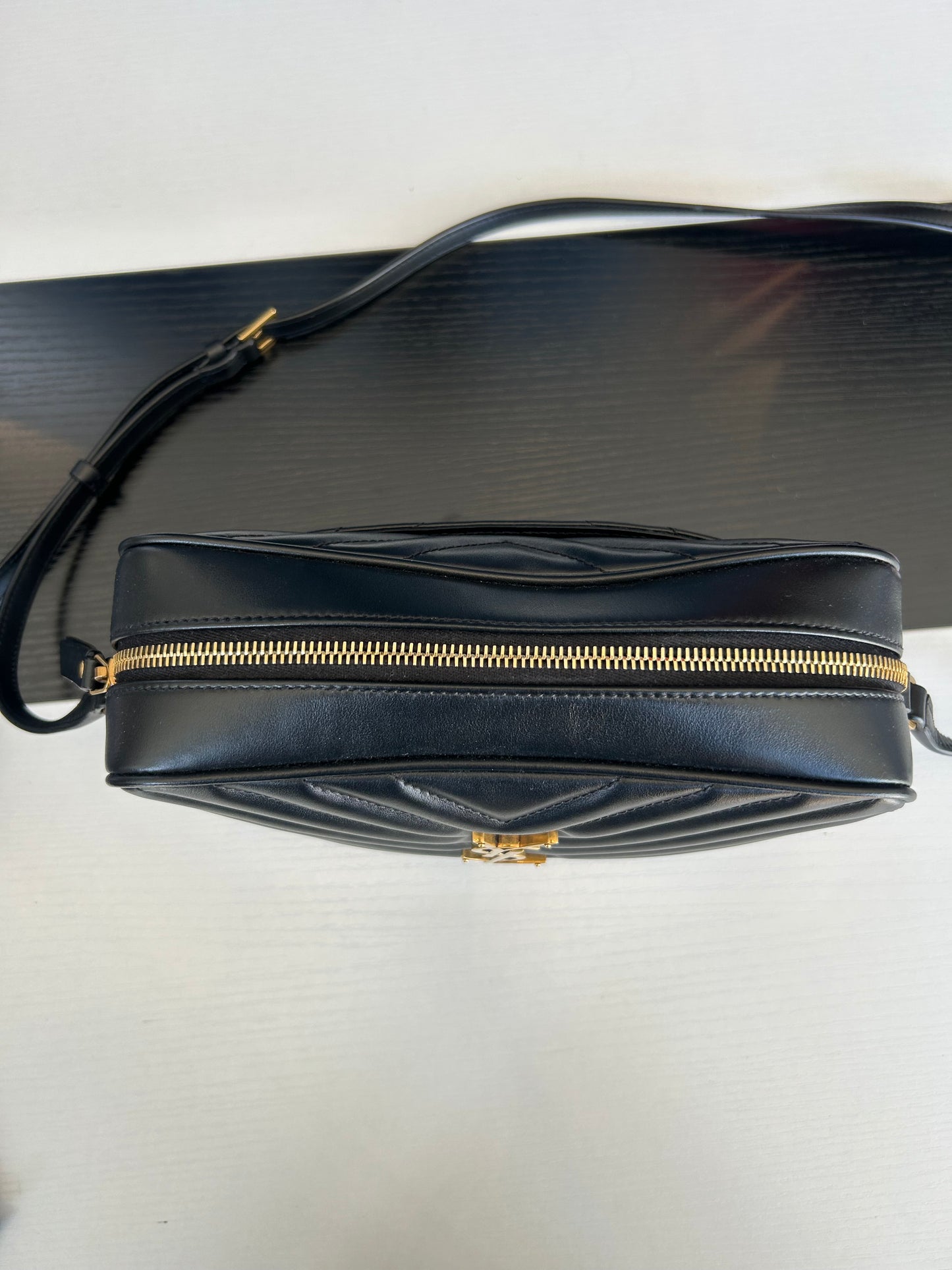 SAINT LAURENT Medium Lou Chevron Leather Camera Bag