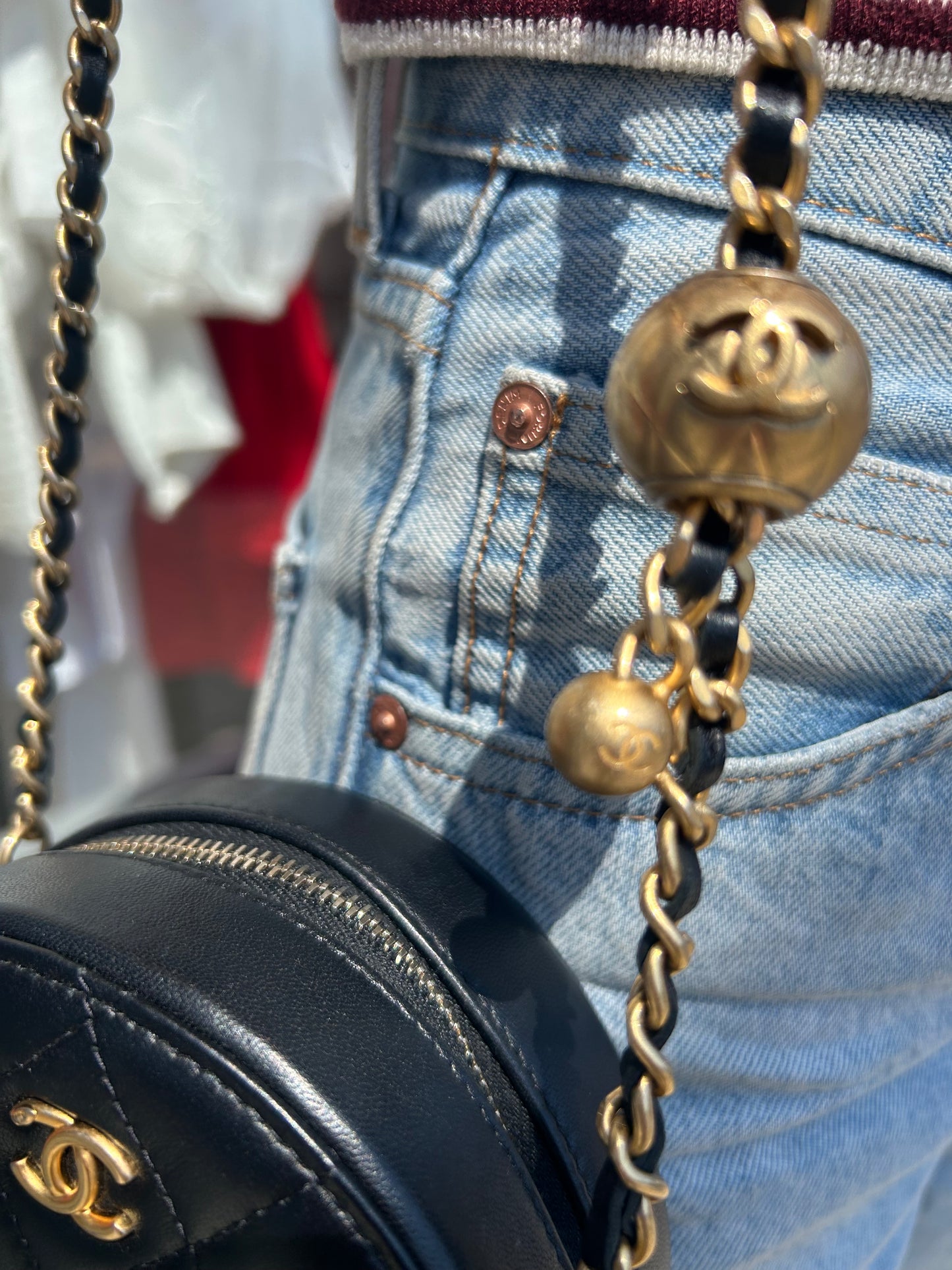 CHANEL Lambskin Quilted Round Pearl Crush Clutch w/ Chain