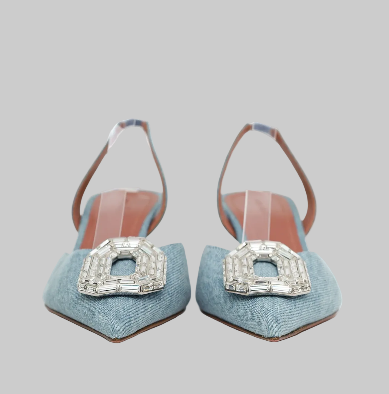 AMINA MUADDI Denim Crystal Slingbacks - Size 36