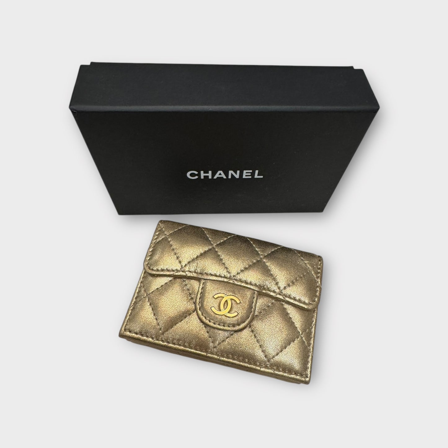 CHANEL Metallic Lambskin Quilted Wallet