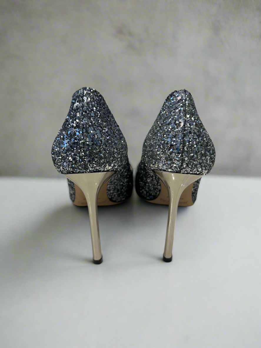 JIMMY CHOO Silver Sequin Pumps - Size 36