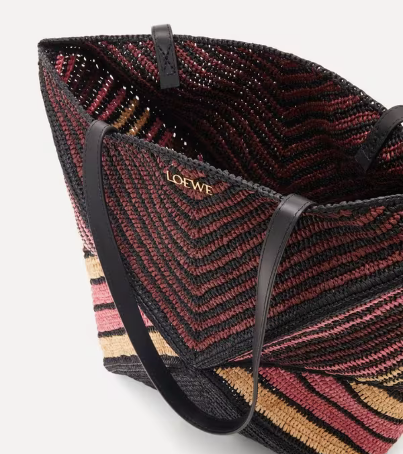 LOEWE Raffia Pink Stripe Puzzle Fold Tote