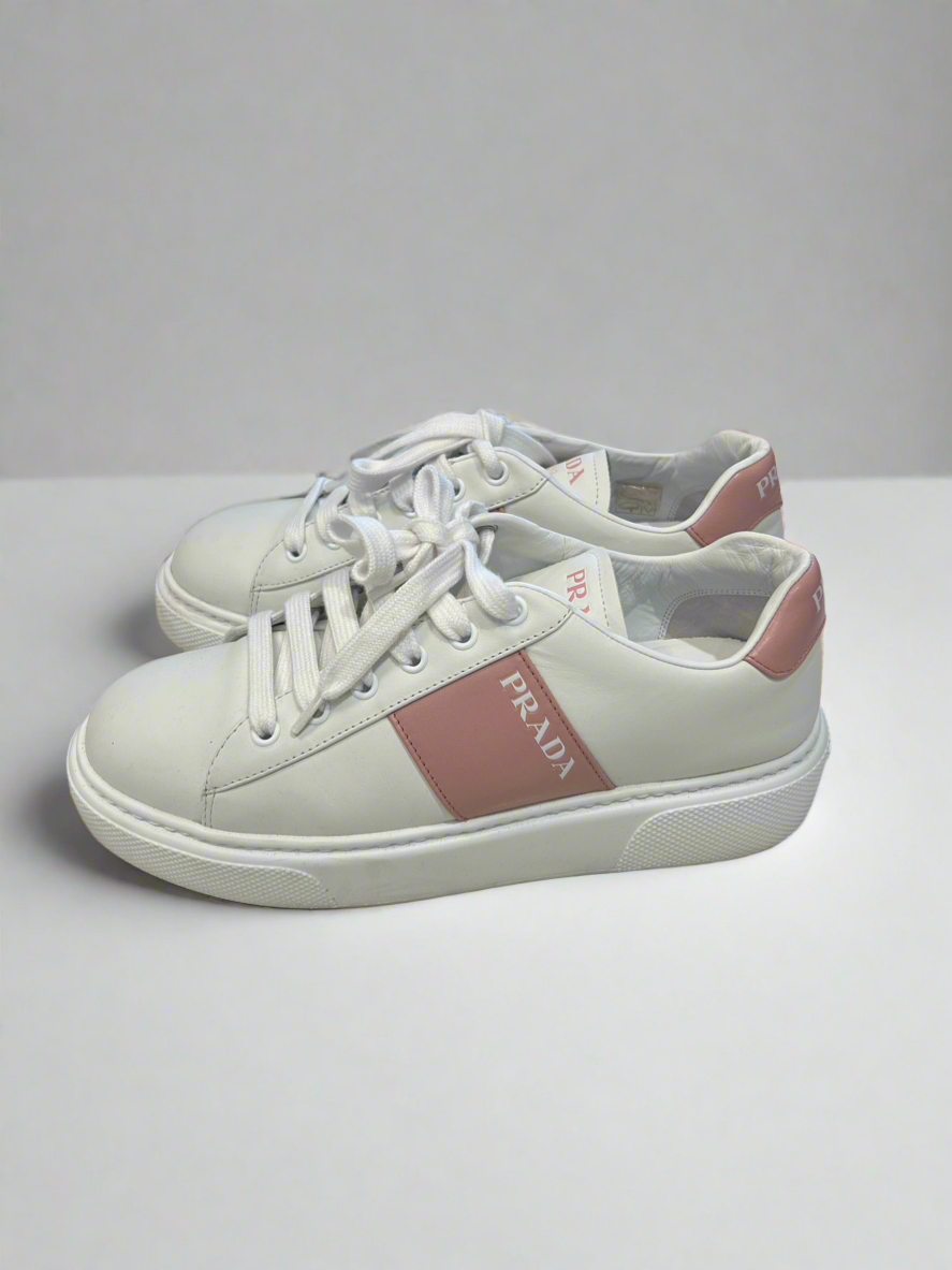 PRADA White And Pink Sneakers - Size 37.5