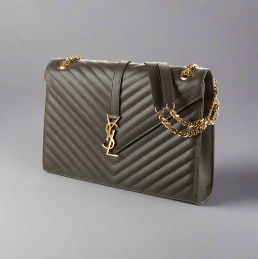 SAINT LAURENT Grey Cheveron Envelope Bag