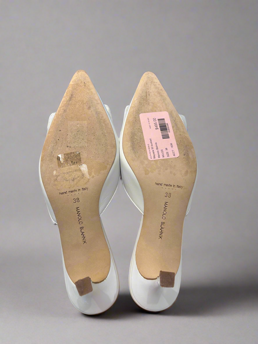 MANOLO BLAHNIK Maysale 50 Buckle Mules - Size 38