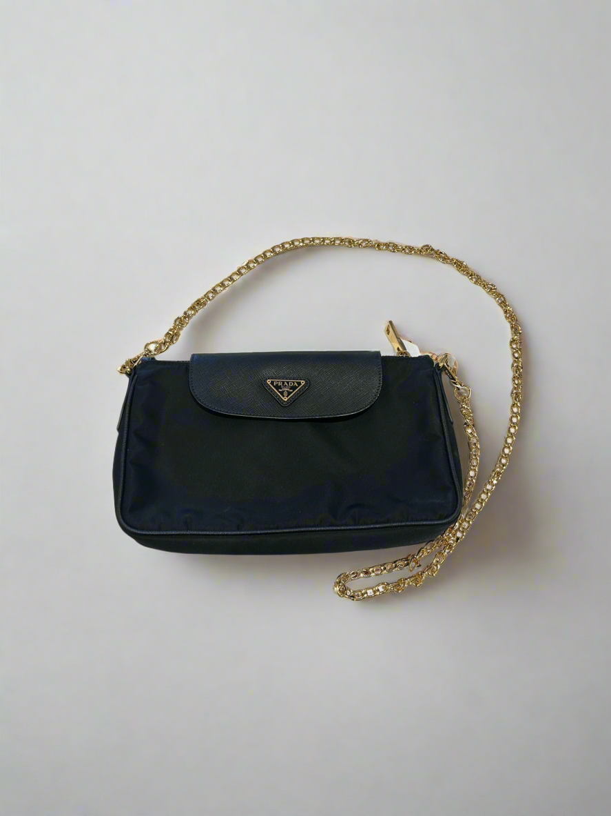 PRADA Tessuto Nylon Saffiano Chain Crossbody