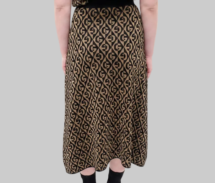 GUCCI Black & Gold Metallic Logo Skirt