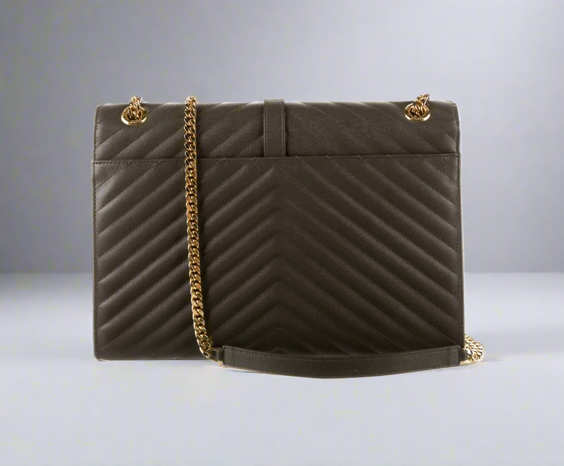 SAINT LAURENT Grey Cheveron Envelope Bag