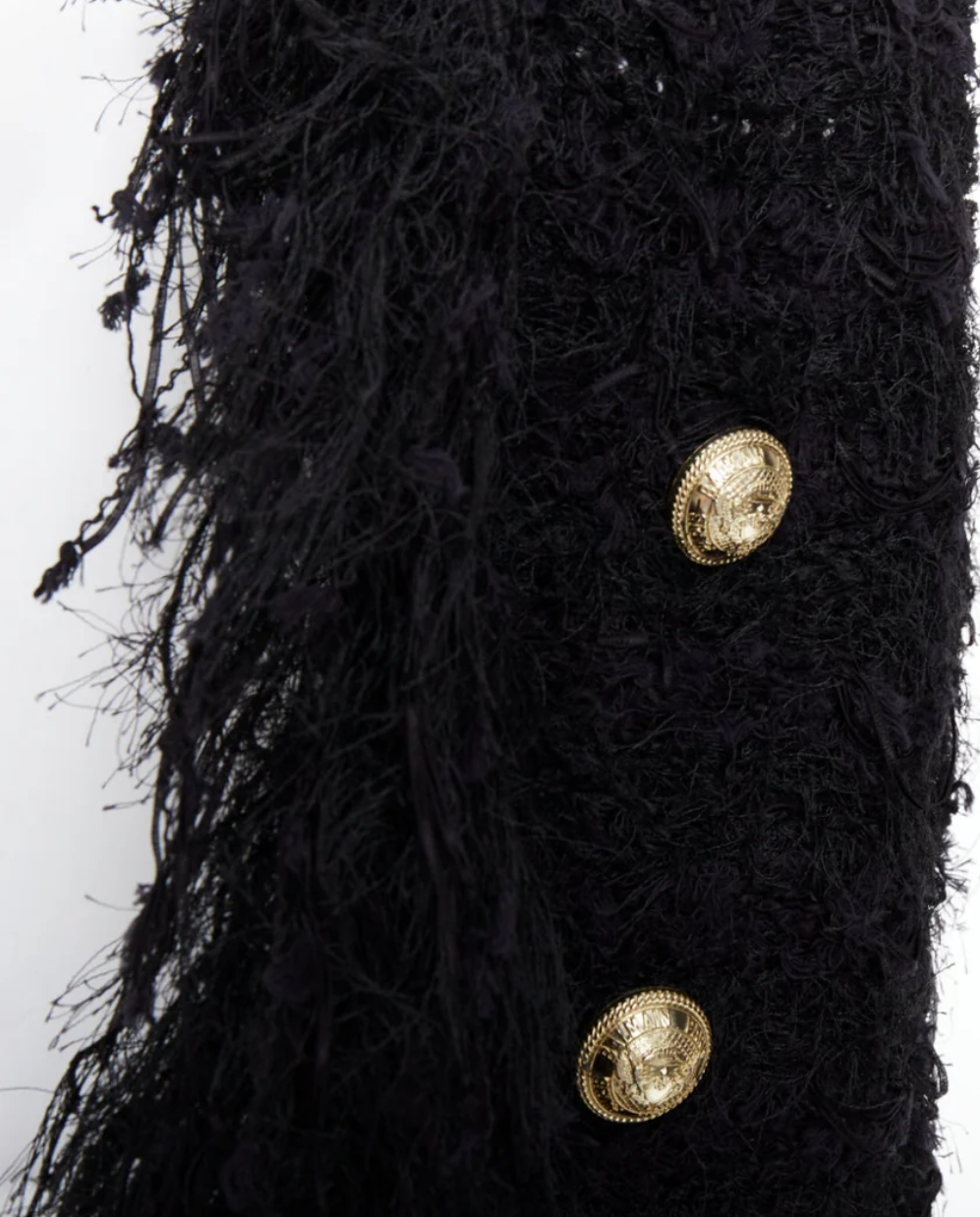 BALMAIN Black Fringe Tweed Vest - Size S