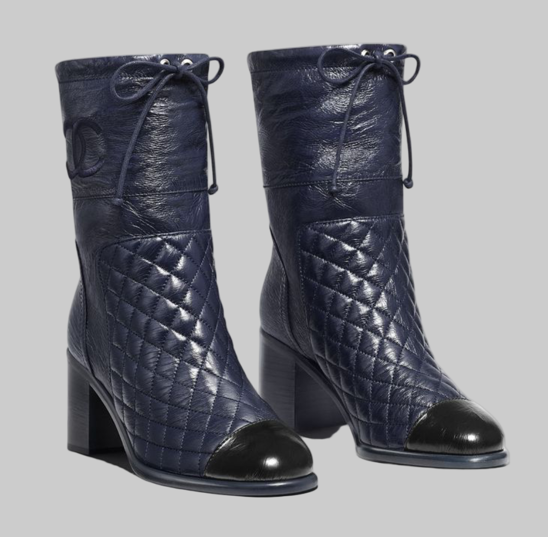Chanel Crinkle Quilted Cap Toe Leather Boots - Size 39.5
