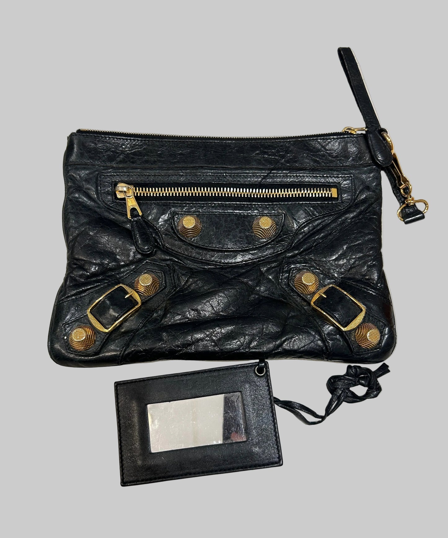 BALENCIAGA Black Leather Clutch