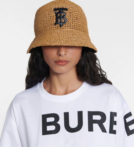Burberry TB Raffia Effect Bucket Hat - Size M
