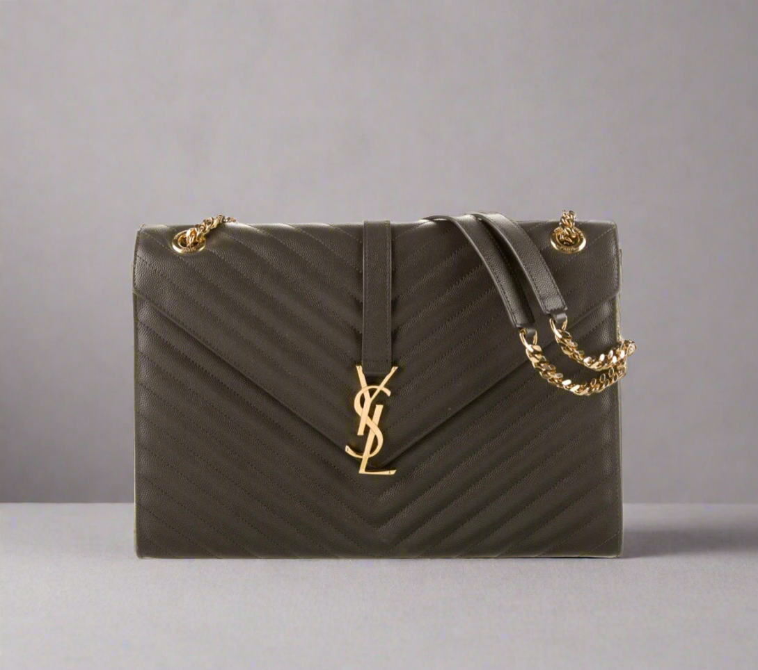 SAINT LAURENT Grey Cheveron Envelope Bag