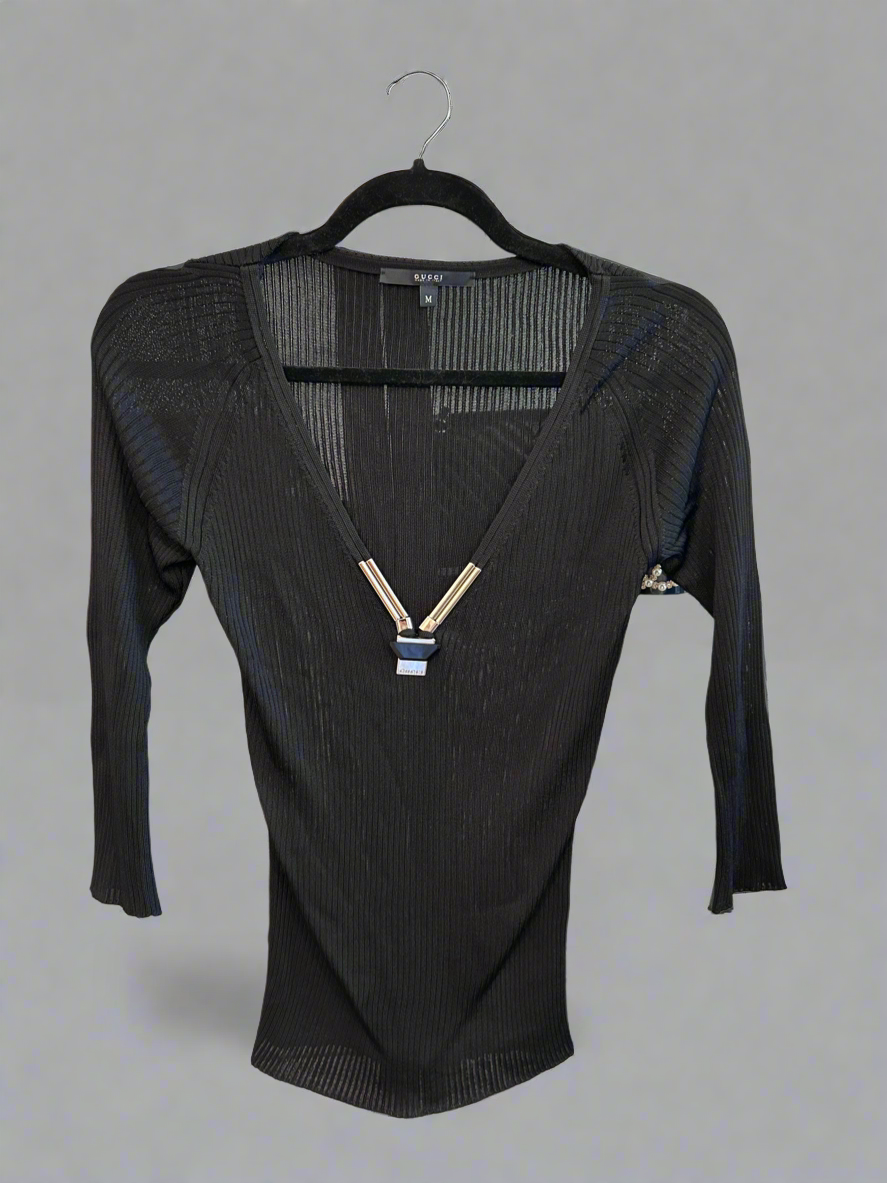 GUCCI Ribbed Silver Hardware Long-sleeve - Size M