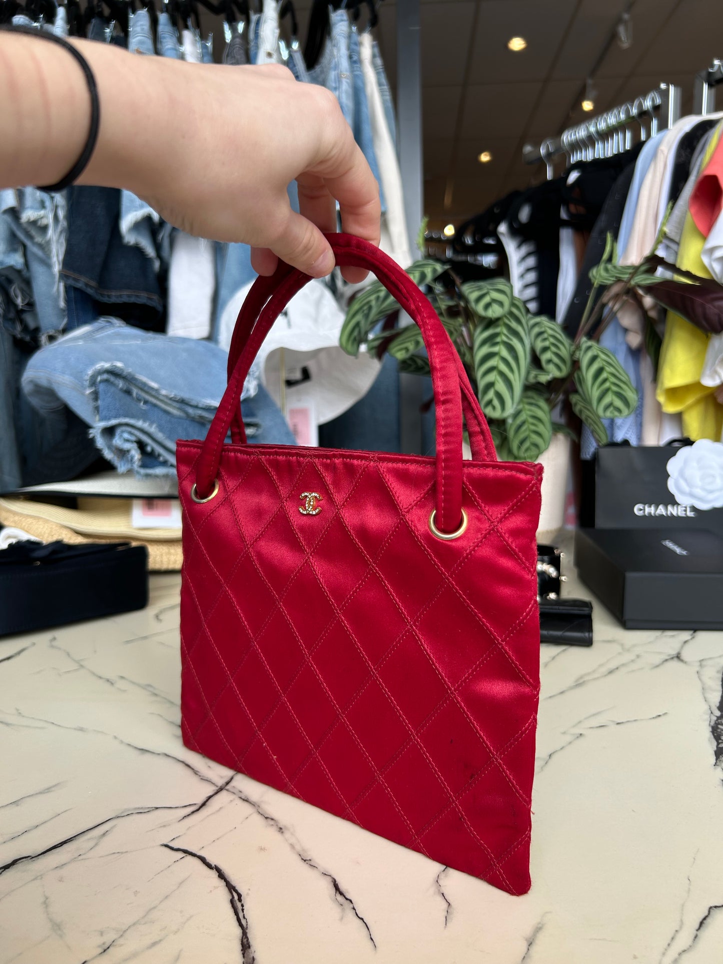 CHANEL Vintage Quilted Silk Purse