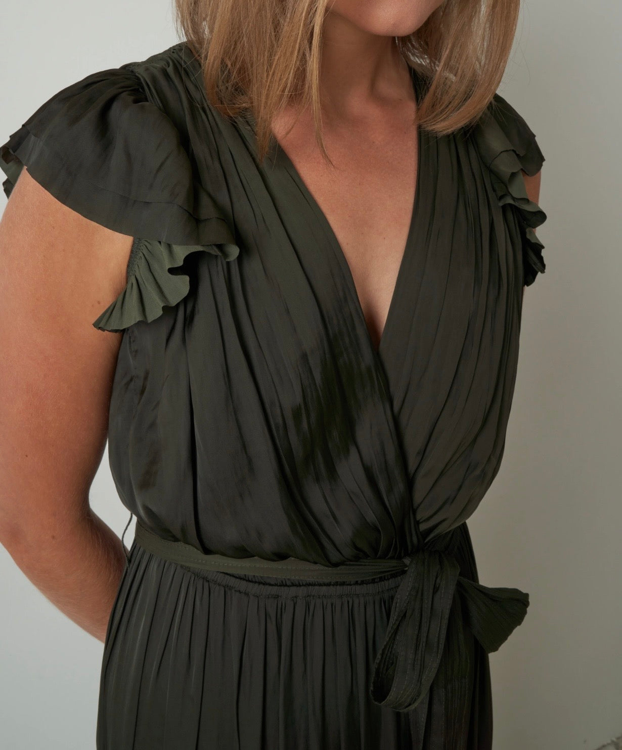 ULLA JOHNSON Green Satin Maxi Dress - Size 4