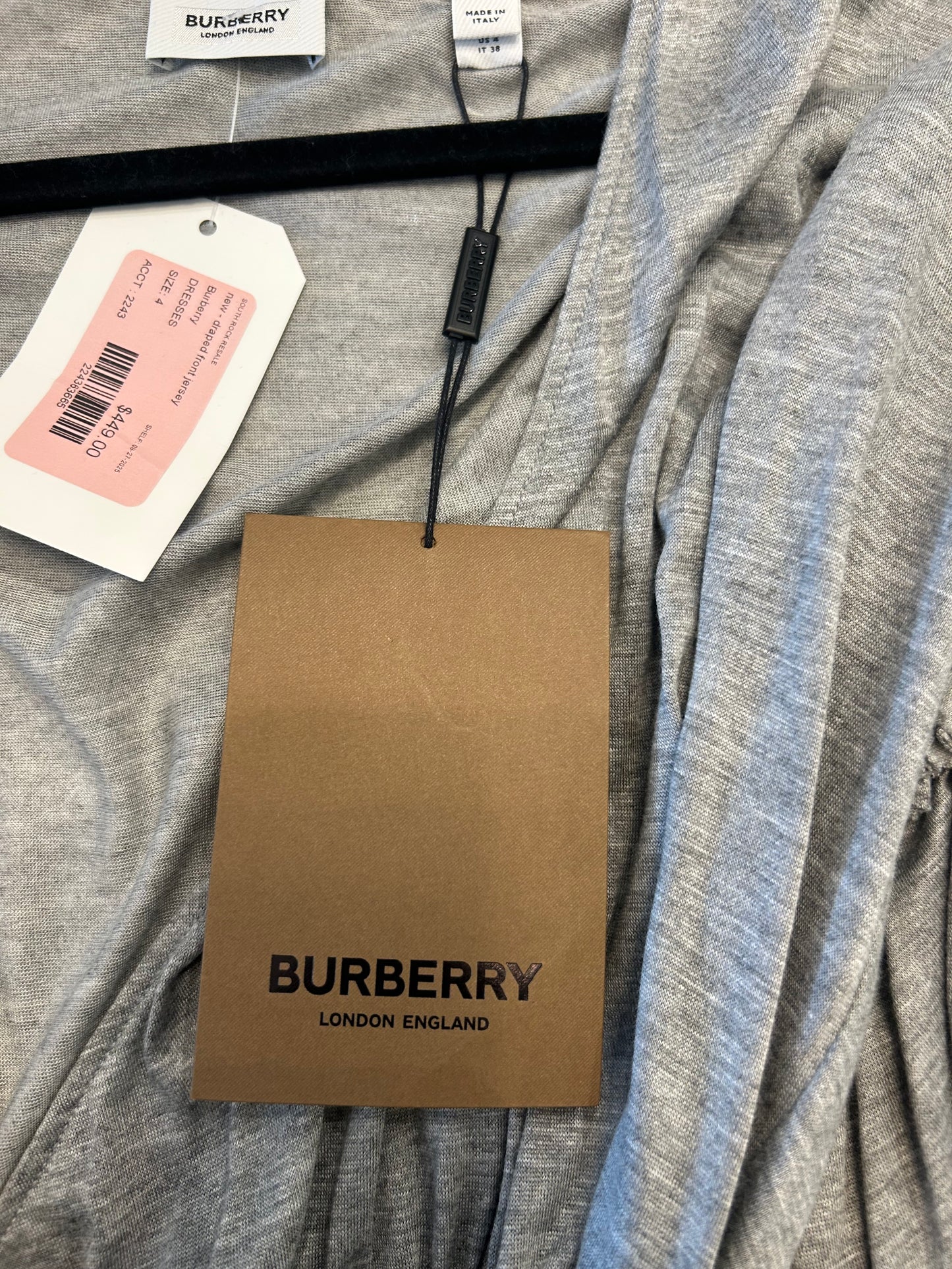 NEW* BURBERRY Draped Front Jersey Dress - Size 4