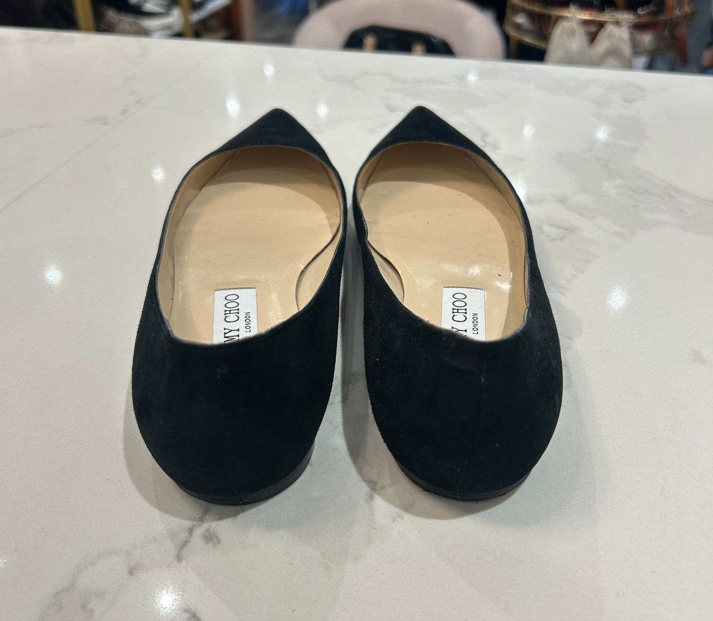 JIMMY CHOO Black Suede Flats - Size 39.5