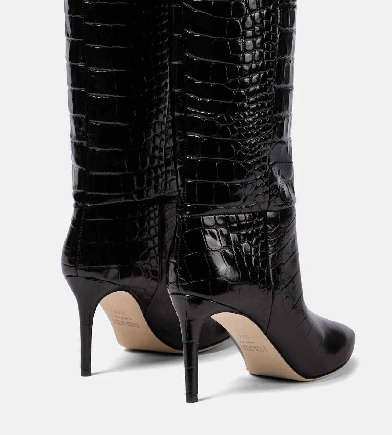 PARIS TEXAS Black Croc Leather Knee High Boots - Size 37.5