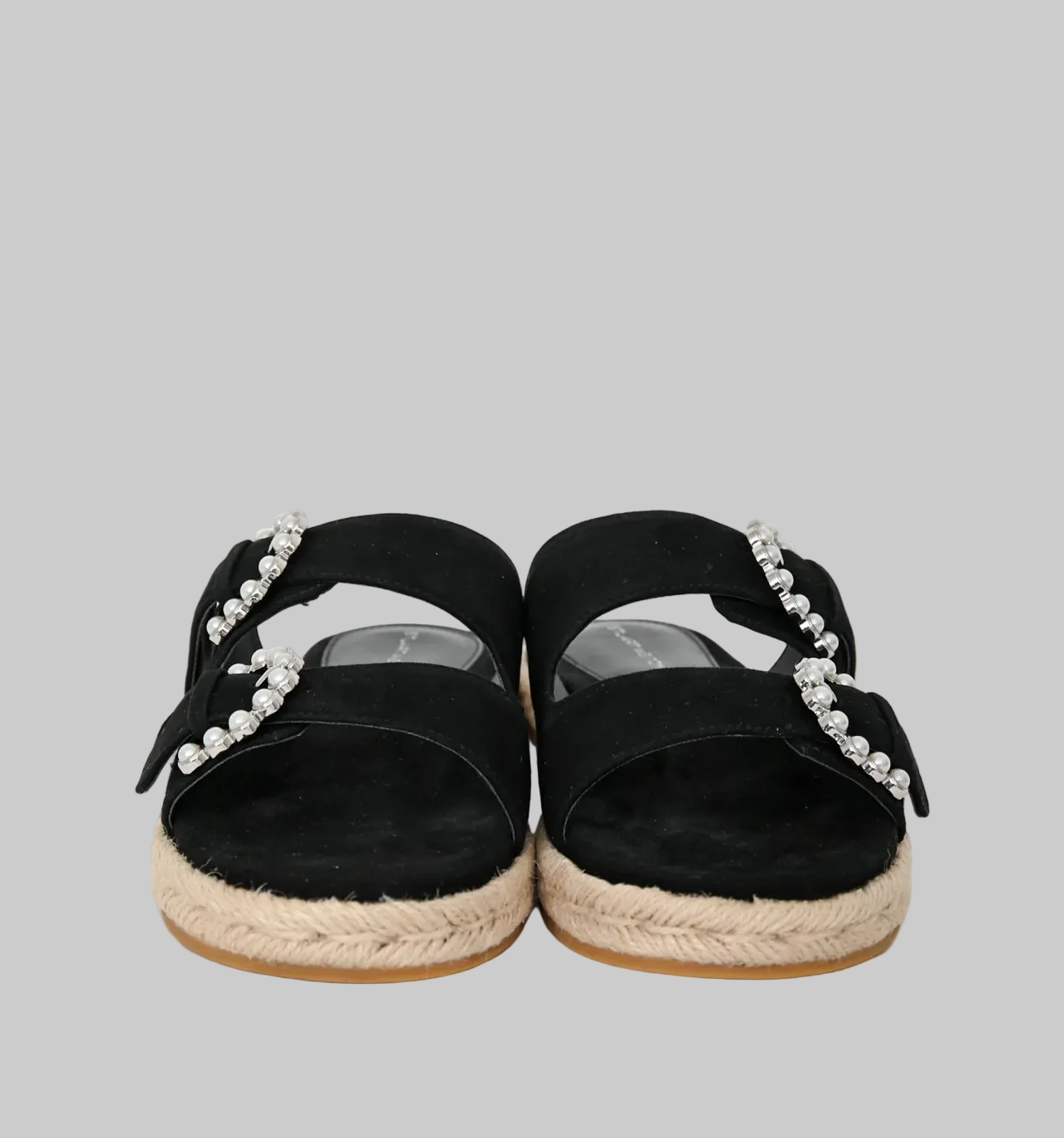 STUART WEITZMAN Black Suede Tomi Pearl Accent Espadrilles - Size 6.5