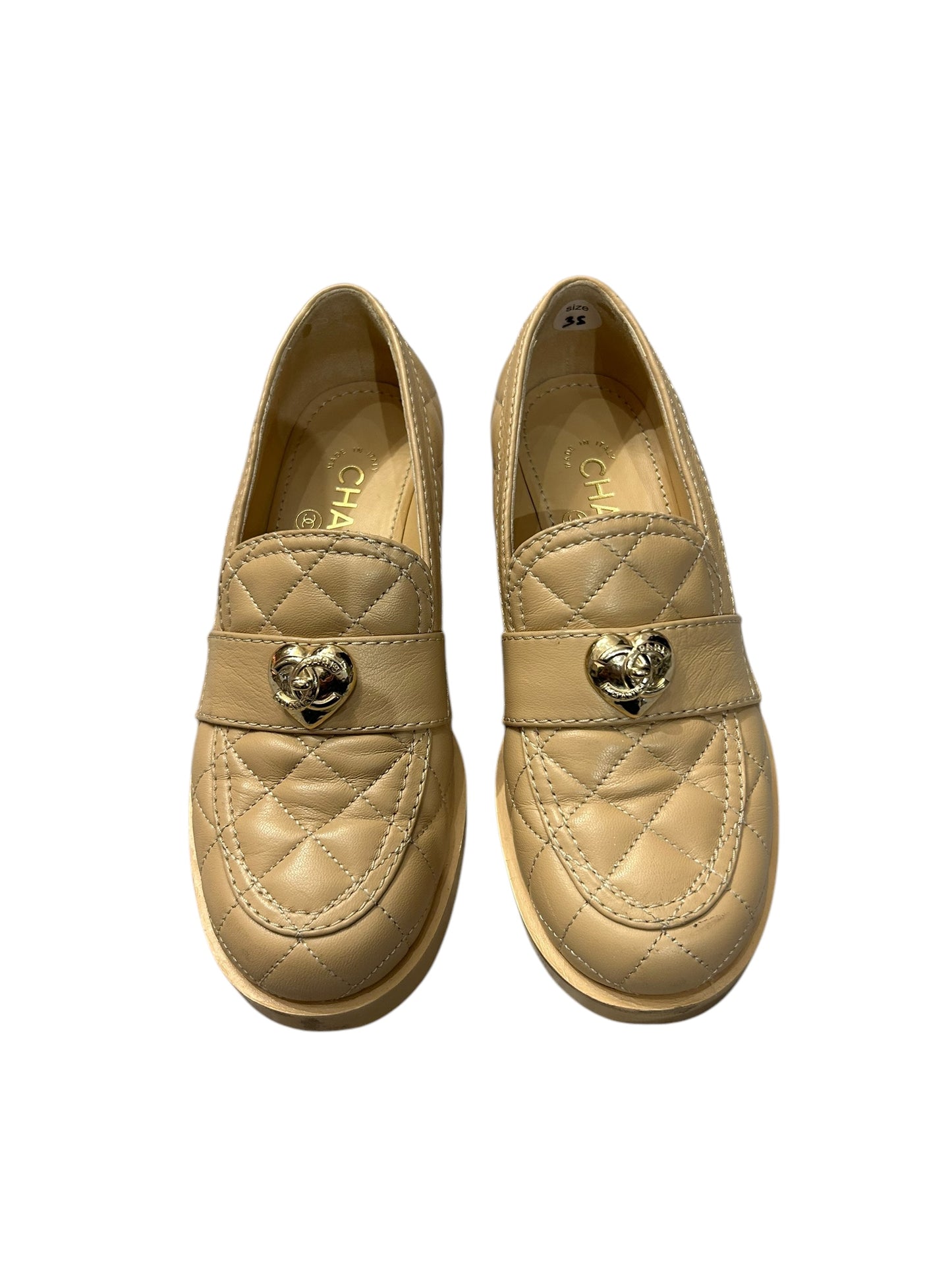 CHANEL Beige Heart Loafers - Size 35