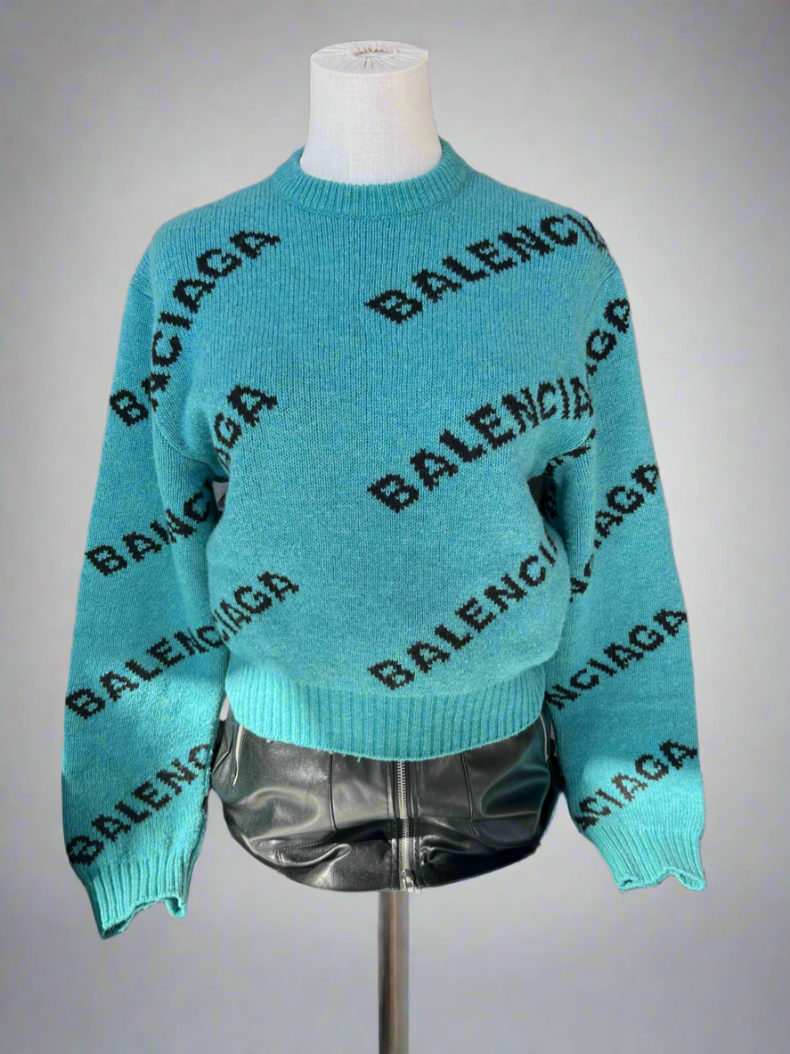 BALENCIAGA Allover Logo Crew Knit - Size S
