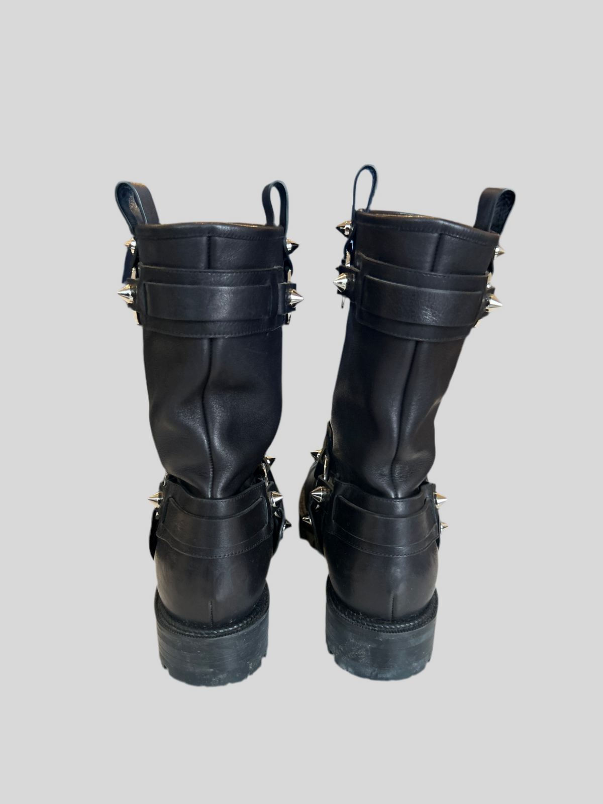 CHRISTIAN LOUBOUTIN Black Studded Moto Boots - Size 38