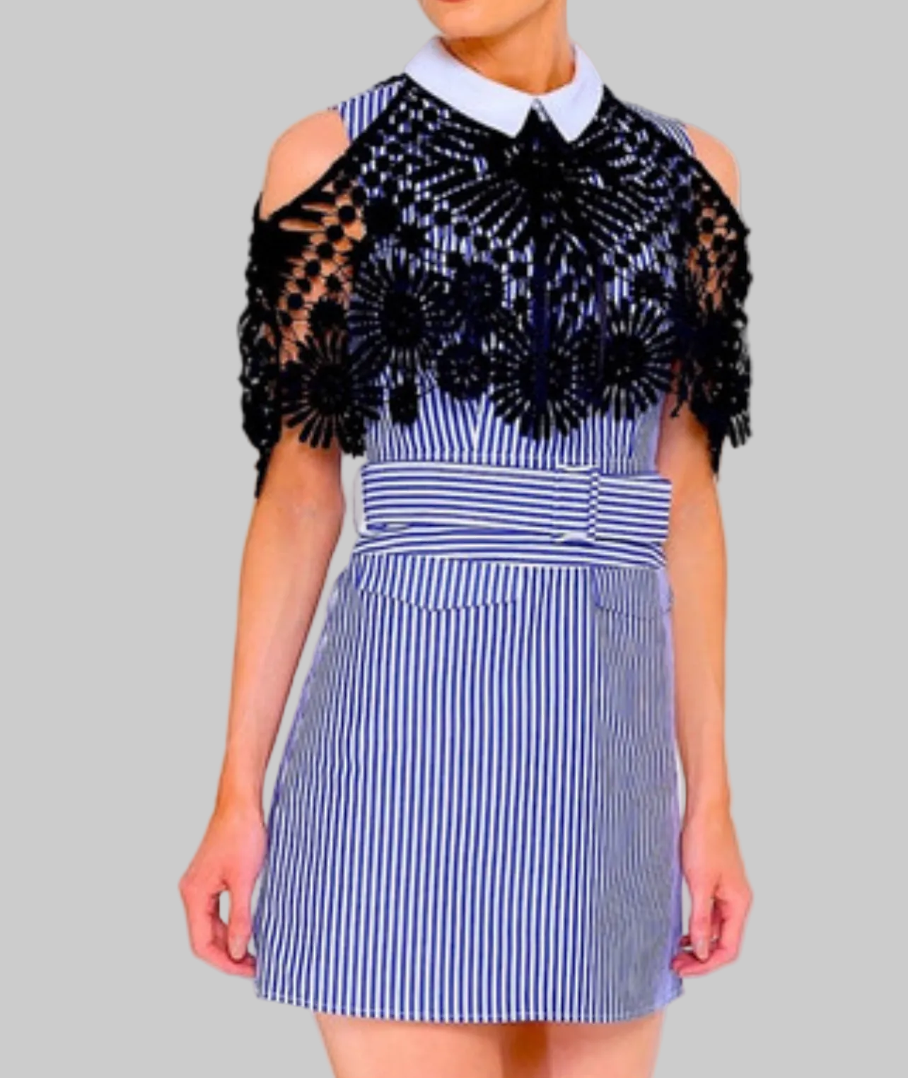 SELF-PORTRAIT Striped Dress With Cape - Size 2