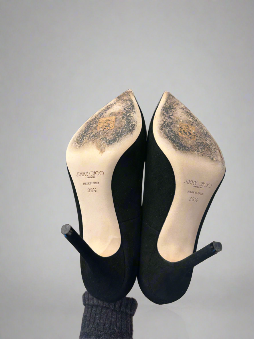 JIMMY CHOO Suede Crystal Embellished Pumps - Size 39.5