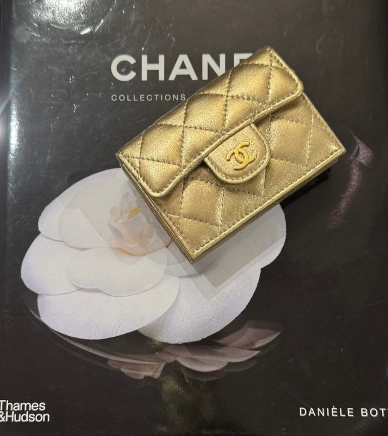 CHANEL Metallic Lambskin Quilted Wallet