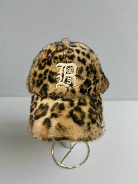 R13 Leopard Print Faux Fur Cap
