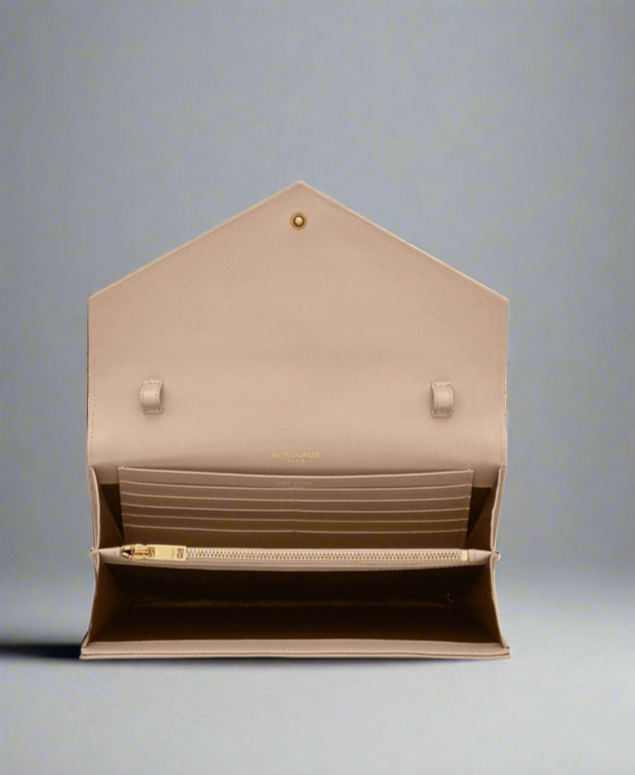 SAINT LAURENT Classic Cassandre Chain Wallet In Grain De Poudre Leather