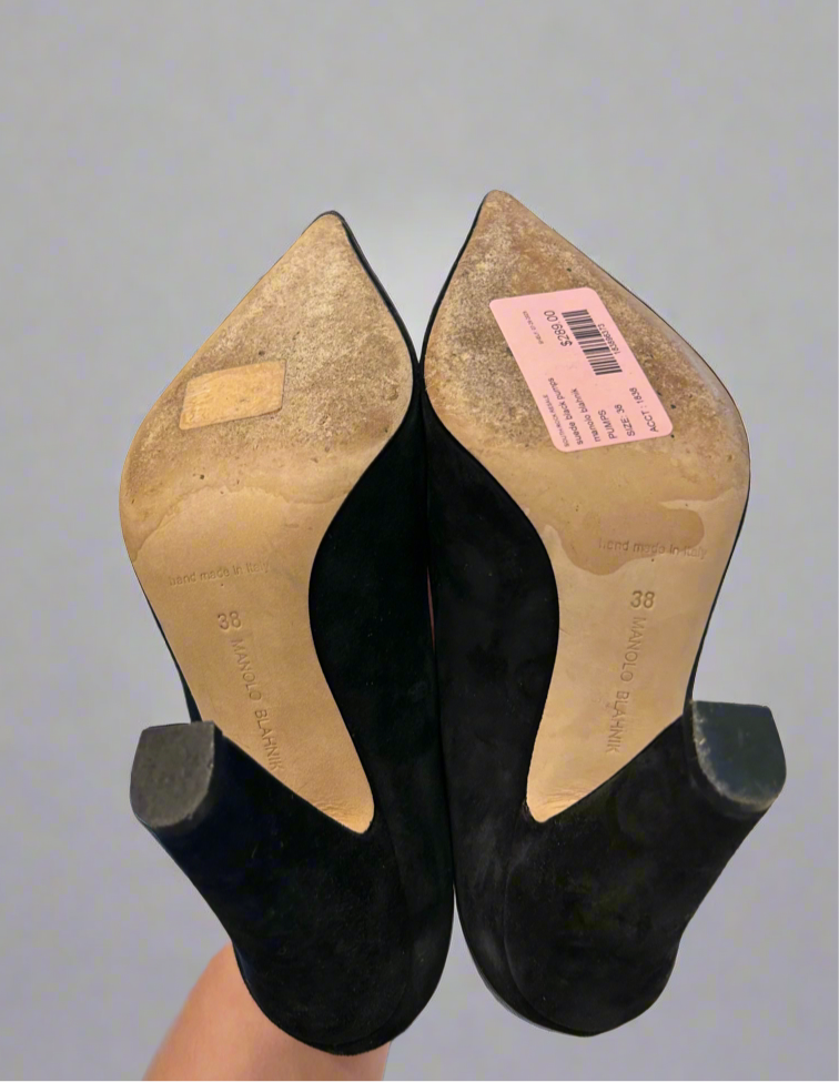 MANOLO BLAHNIK Suede Black Pumps - Size 38