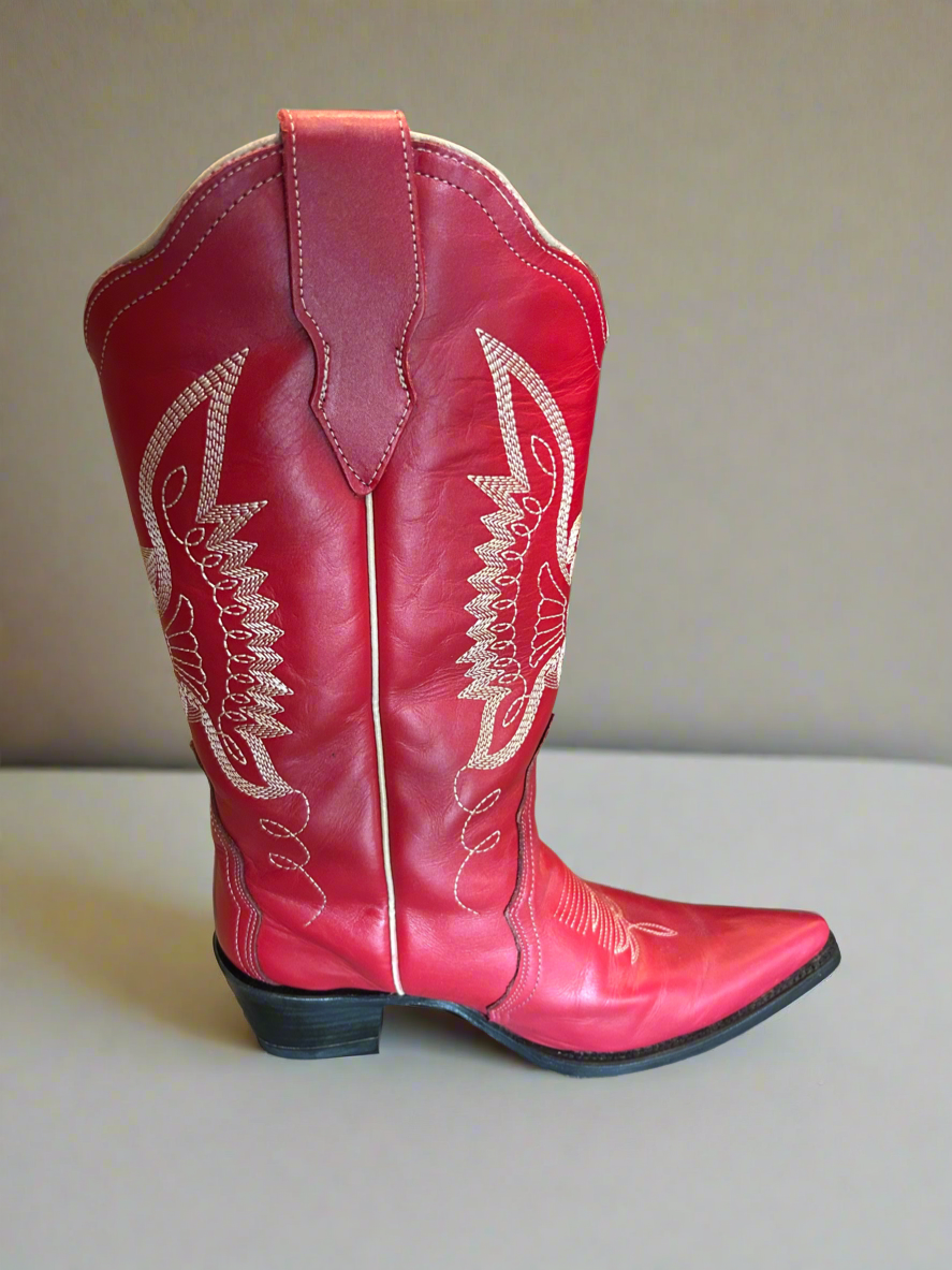 WESTERN Red Leather Boots - Size 10