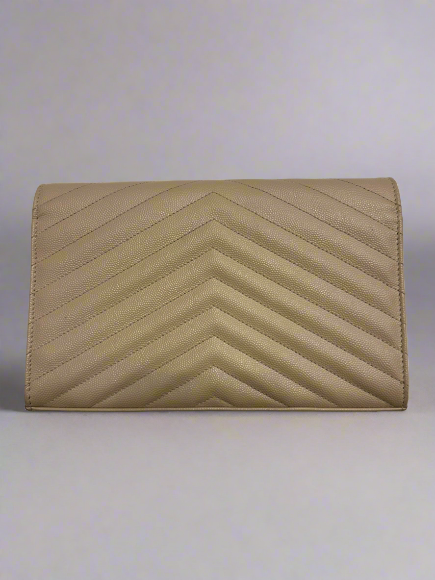 SAINT LAURENT Classic Cassandre Chain Wallet In Grain De Poudre Leather