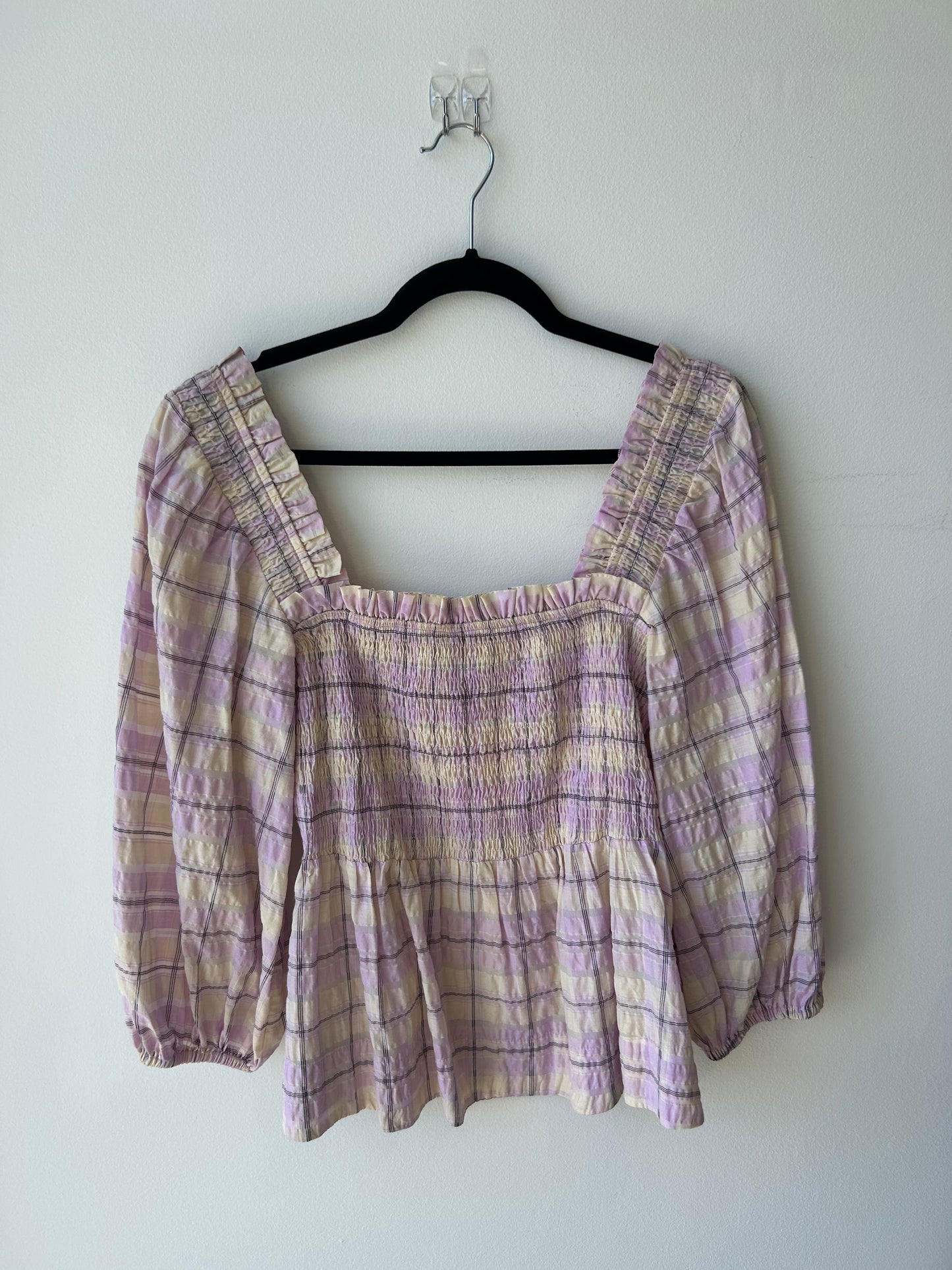 GANNI Plaid Smocked Top - Size 38