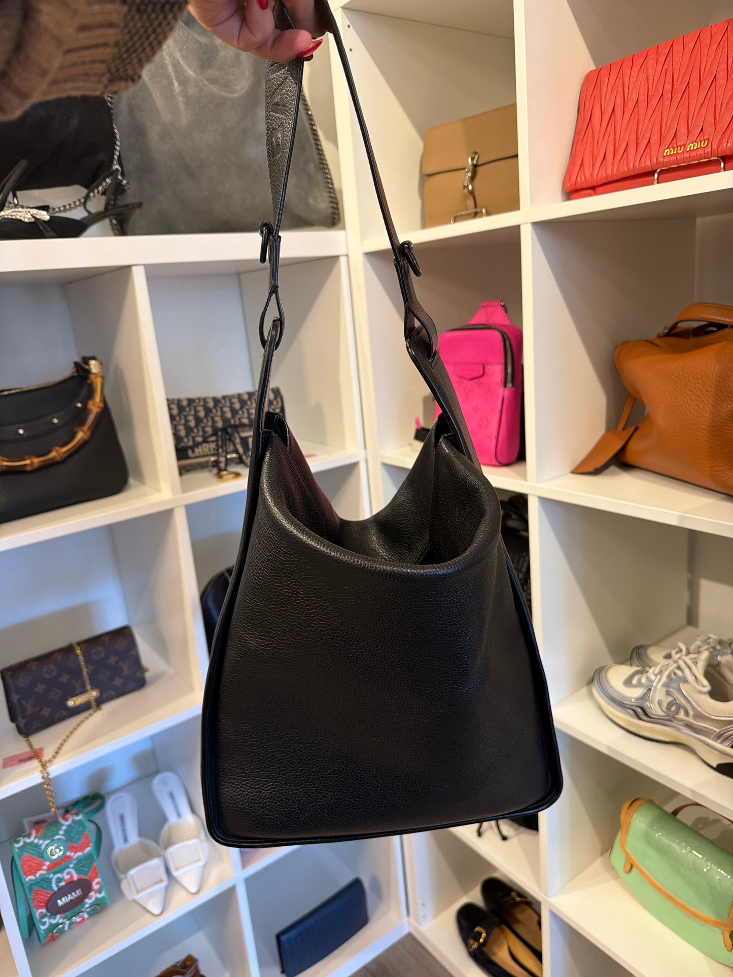 BALENCIAGA Black Leather Hobo Bag w/ Pochette