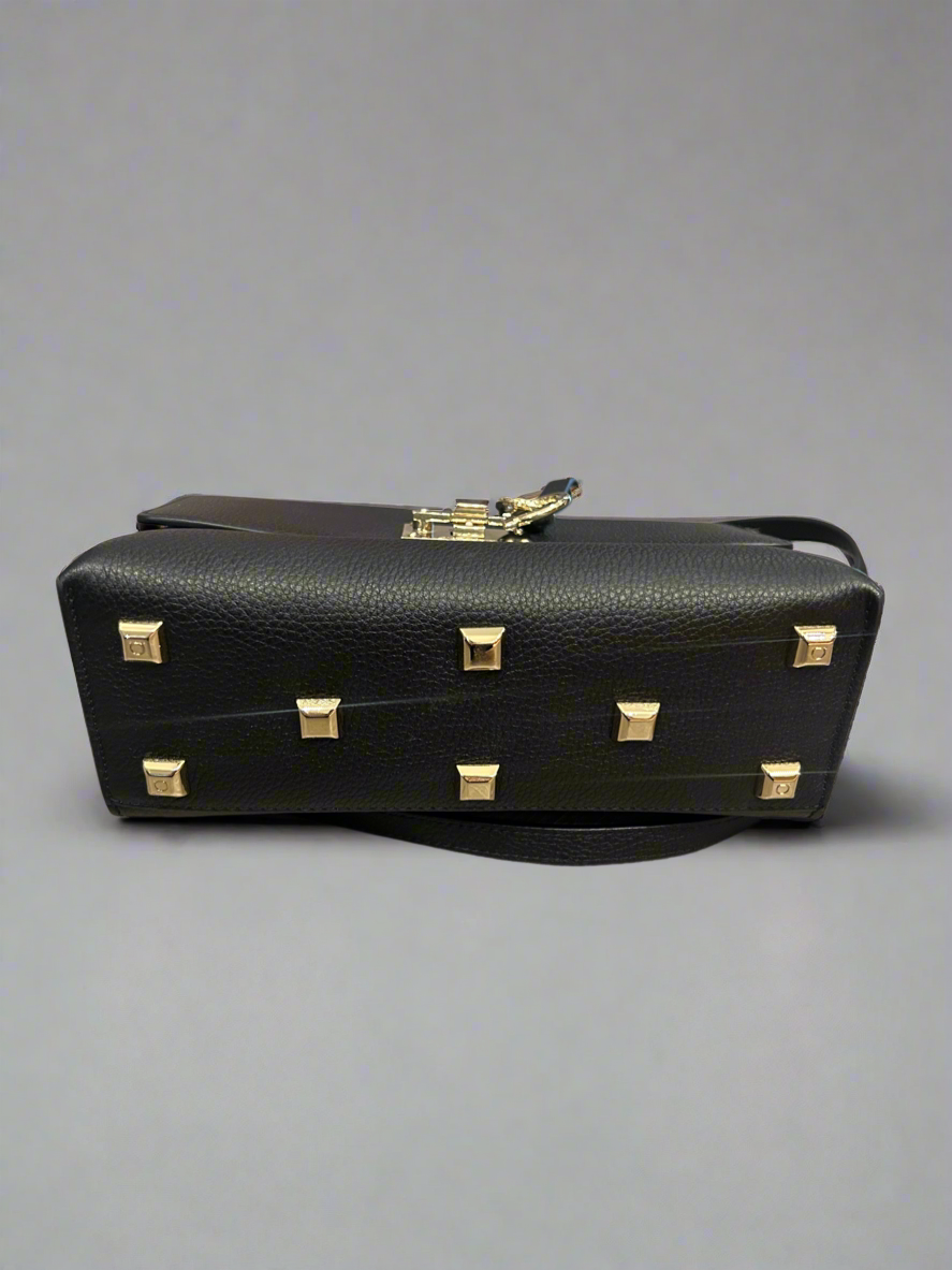 FERRAGAMO Black Pebbled Leather Crossbody