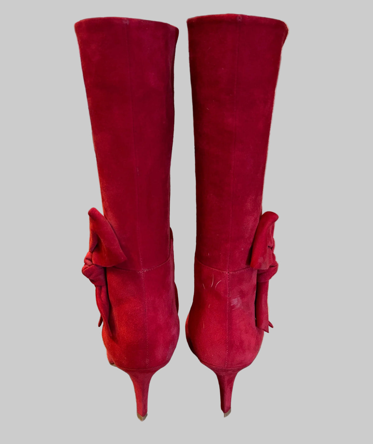 VALENTINO Red Suede Kitten Heel Boots - Size 38.5