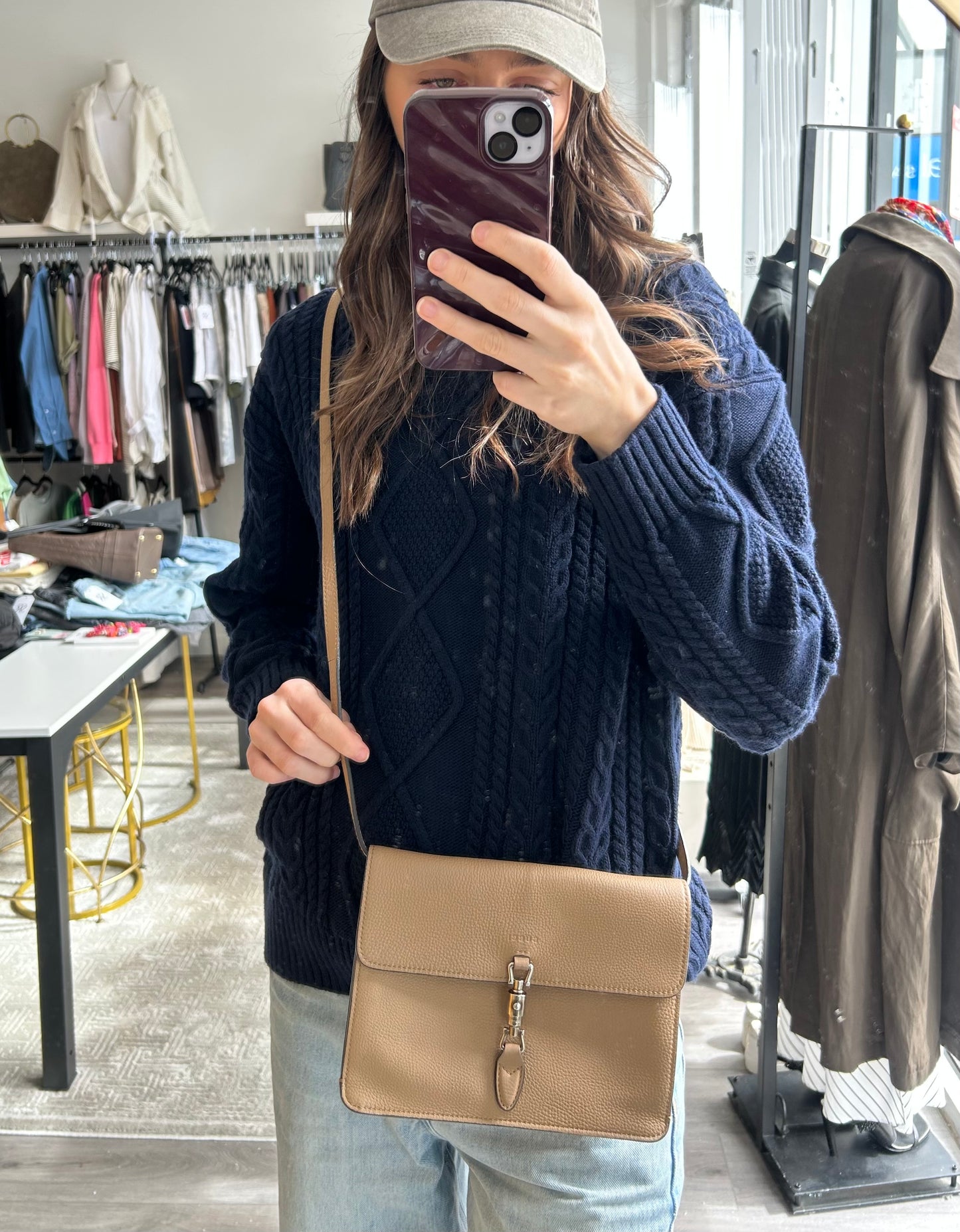 GUCCI Piston Lock Soft Jackie Crossbody Bag