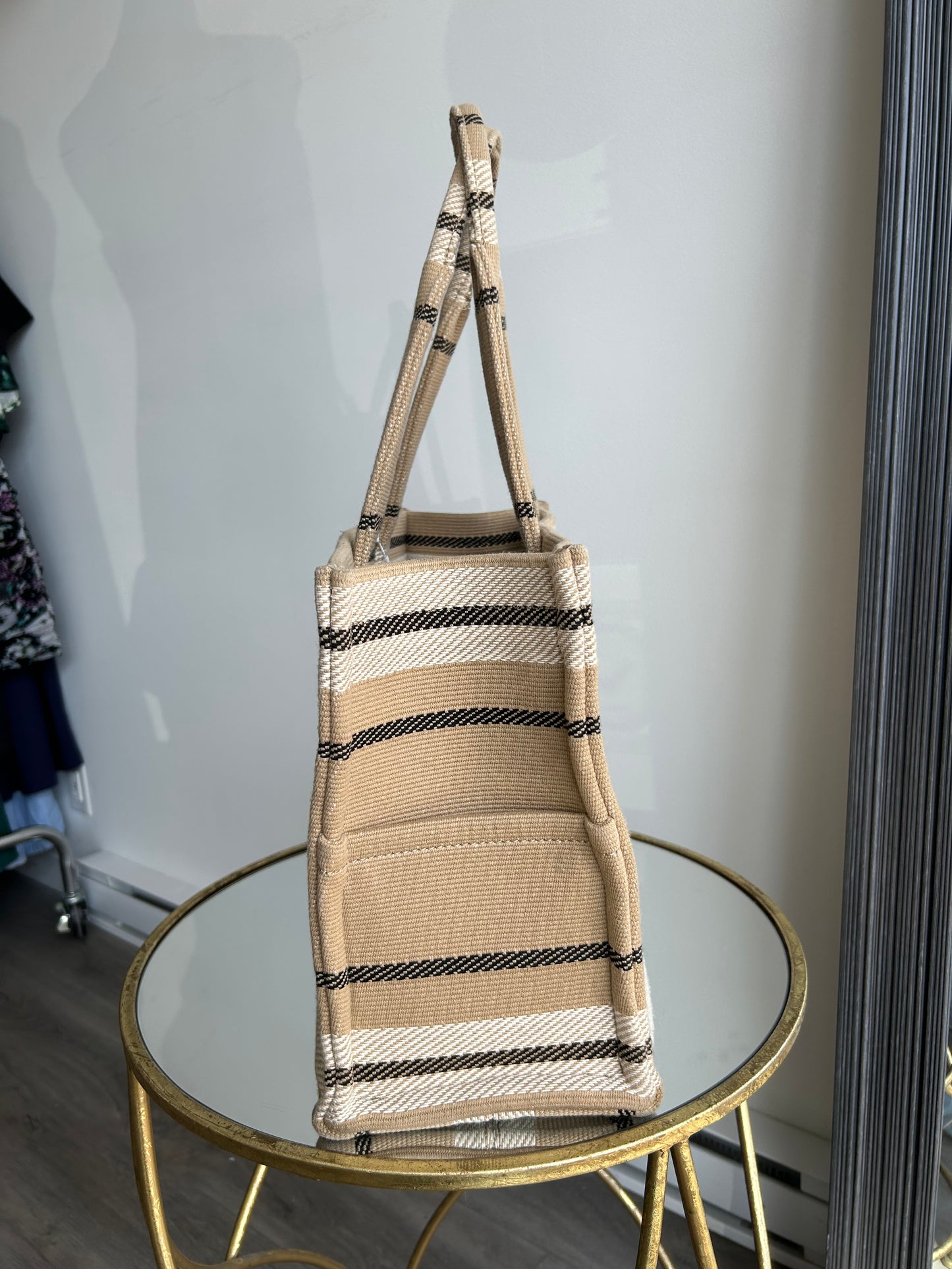 CÉLINE Large Cabas Thais Striped Textile Canvas Tote