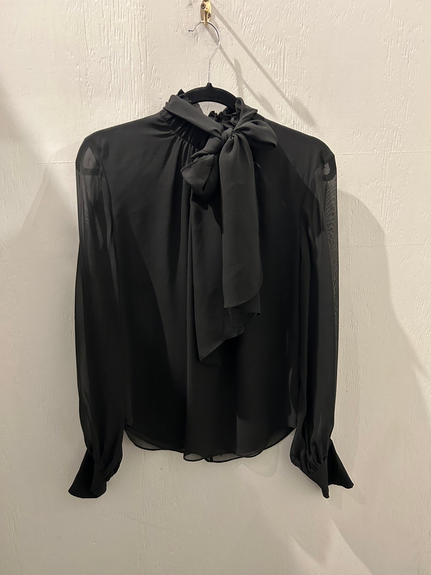 FRAME Black Silk Bow Blouse - Size S