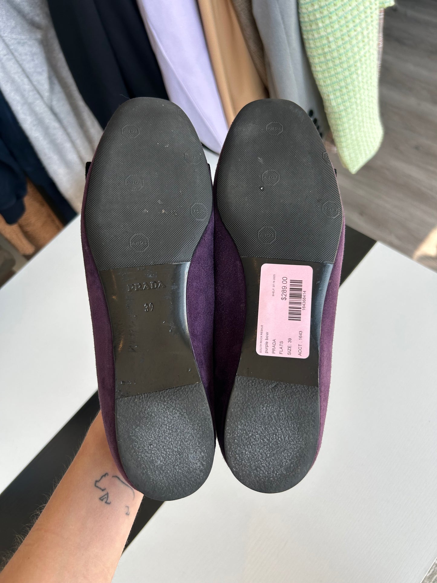 PRADA Suede Bow Flats - Size 39