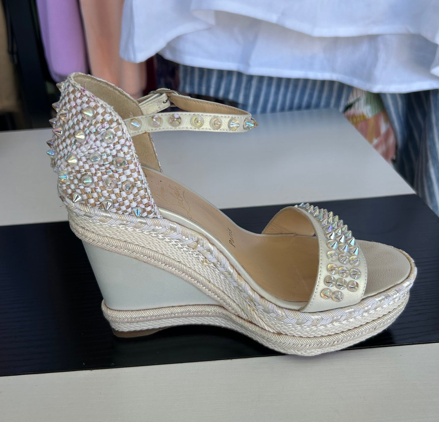 CHRISTIAN LOUBOUTIN Spiked Wedge Espadrille - Size 36