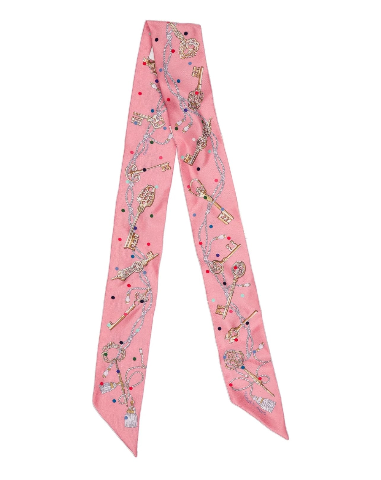 HERMES Les Cles A Pois Silk Twilly Scarf
